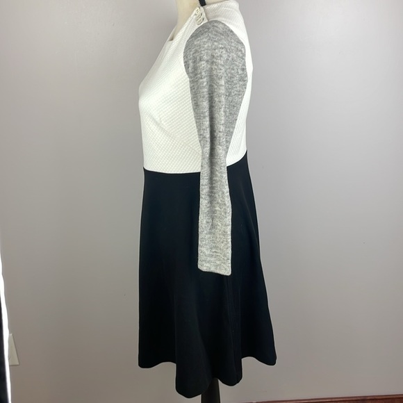Ann Taylor LOFT Black White Gray Color Block Long Sleeve Knit Dress Sz 4 - Picture 6 of 10